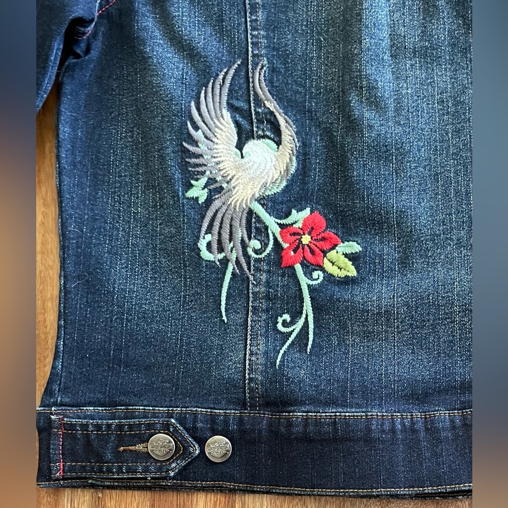 Harley-Davidson Woman’s Denim Embroidered Motorcycle Jacket, Size:  S - Picture 7 of 8